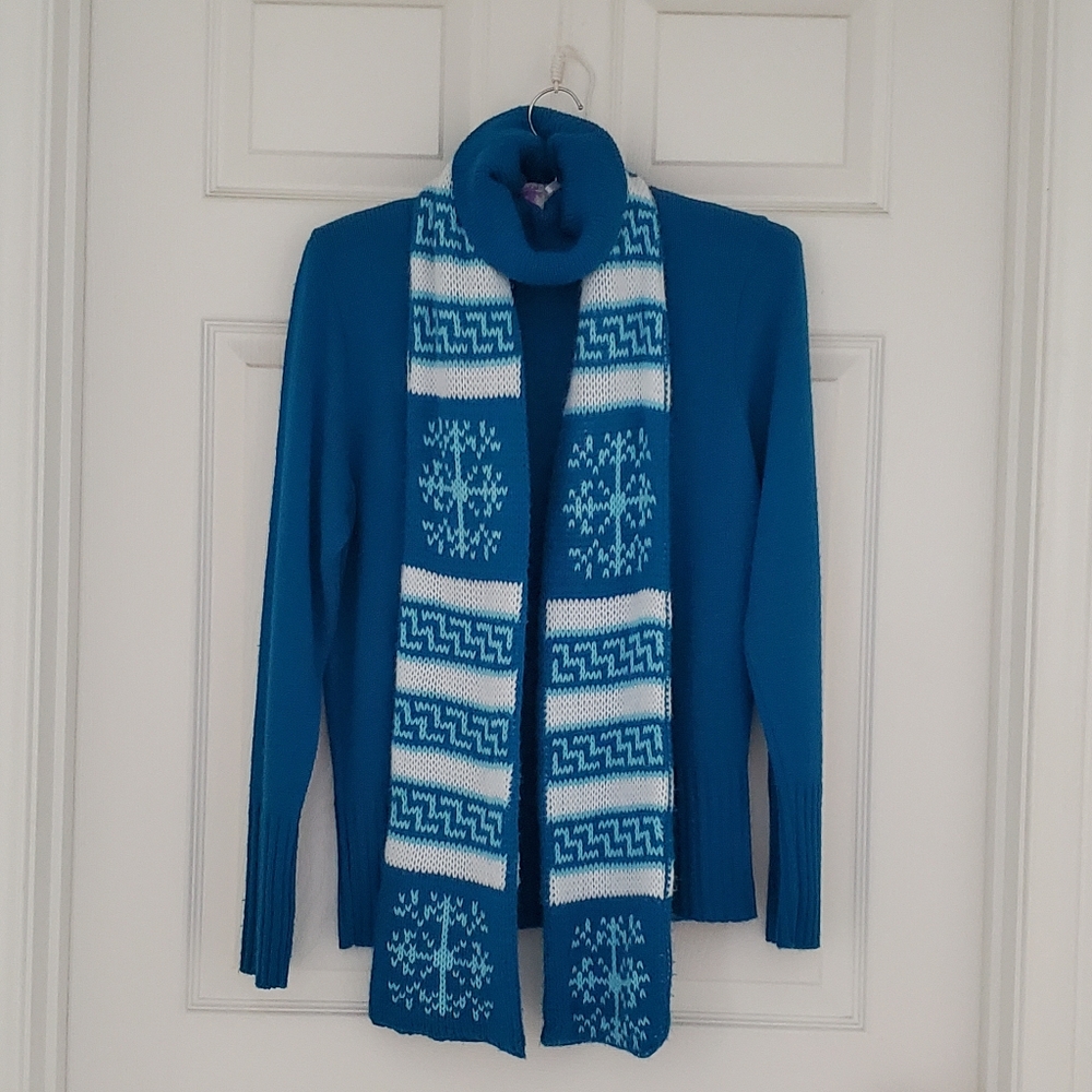Dressbarn Knit Turtleneck Sweater w/ Scarf Teal